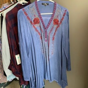 Embroidered chambray blouse